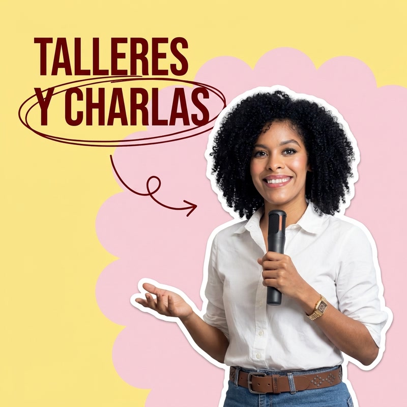 Janizbel Ferrera con micrófono, talleres y charlas de educación financiera